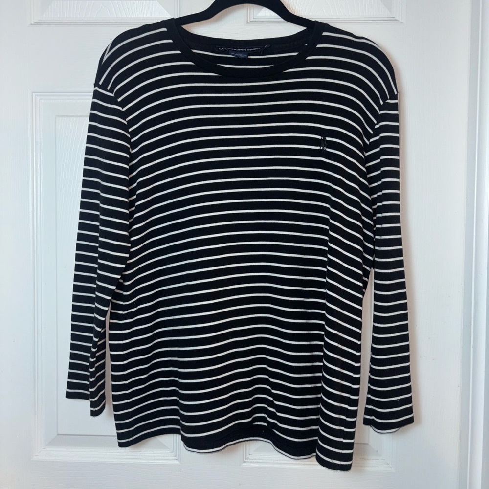Ralph Lauren Sport Black and White Boxy Long Sleeve Top Nautical Size XL